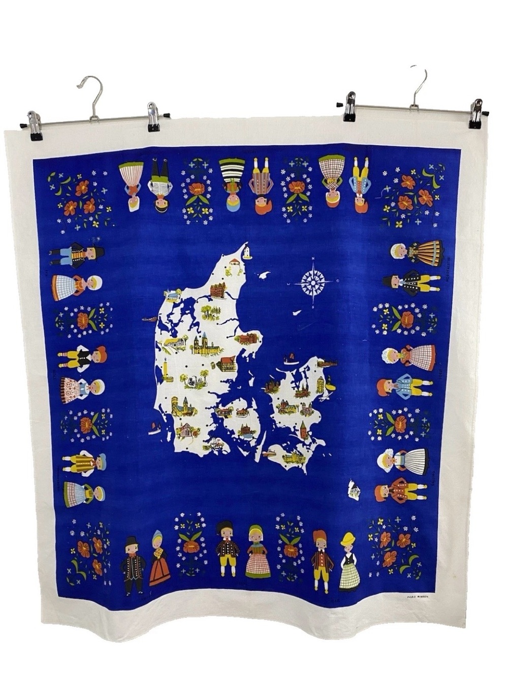 Vintage Denmark Souvenir Fabric Tablecloth by Ingrid Pedersen